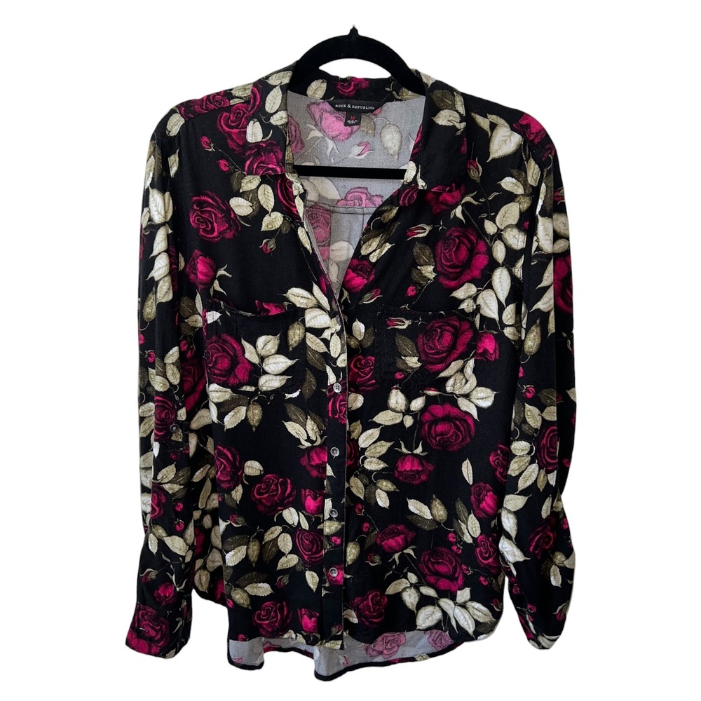 Dark Romantic Whimsigoth Floral Black Pink Rose Soft Grunge Top Goth Medium